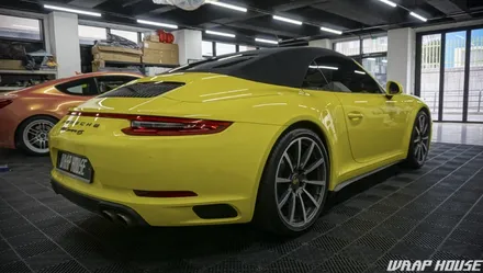 포르쉐 911 카레라 4S 카브리올레 이노즈텍 시트러스 옐로우 전체랩핑 시공[김포랩핑][랩하우스] / 김포시 양촌읍