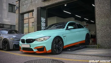 BMW F82 M4 헥시스 민트색 전체랩핑+오렌지 포인트랩핑 시공[김포랩핑전문업체][랩하우스] / 김포시 양촌읍