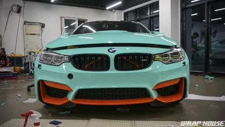 BMW F82 M4 헥시스 민트색 전체랩핑+오렌지 포인트랩핑 시공[김포랩핑전문업체][랩하우스] / 김포시 양촌읍