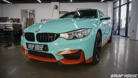 BMW F82 M4 헥시스 민트색 전체랩핑+오렌지 포인트랩핑 시공[김포랩핑전문업체][랩하우스] / 김포시 양촌읍