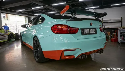 BMW F82 M4 헥시스 민트색 전체랩핑+오렌지 포인트랩핑 시공[김포랩핑전문업체][랩하우스] / 김포시 양촌읍