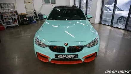 BMW F82 M4 헥시스 민트색 전체랩핑+오렌지 포인트랩핑 시공[김포랩핑전문업체][랩하우스] / 김포시 양촌읍