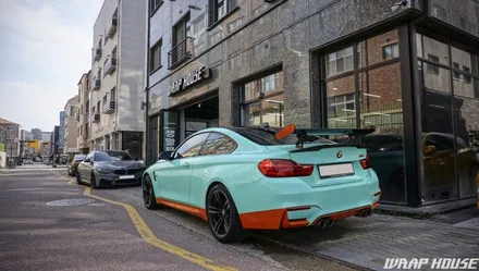 BMW F82 M4 헥시스 민트색 전체랩핑+오렌지 포인트랩핑 시공[김포랩핑전문업체][랩하우스] / 김포시 양촌읍