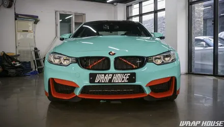 BMW F82 M4 헥시스 민트색 전체랩핑+오렌지 포인트랩핑 시공[김포랩핑전문업체][랩하우스] / 김포시 양촌읍