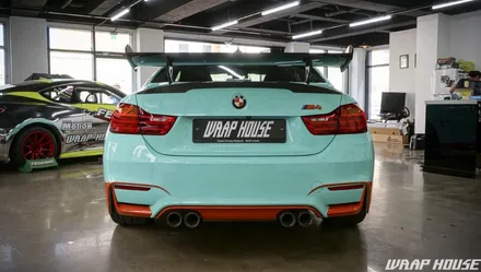 BMW F82 M4 헥시스 민트색 전체랩핑+오렌지 포인트랩핑 시공[김포랩핑전문업체][랩하우스] / 김포시 양촌읍