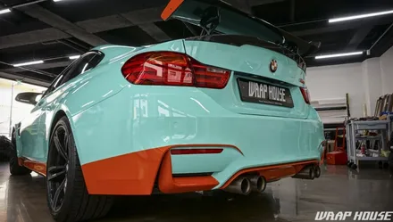 BMW F82 M4 헥시스 민트색 전체랩핑+오렌지 포인트랩핑 시공[김포랩핑전문업체][랩하우스] / 김포시 양촌읍
