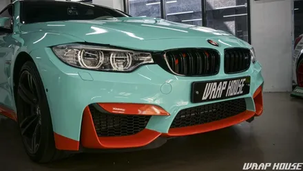 BMW F82 M4 헥시스 민트색 전체랩핑+오렌지 포인트랩핑 시공[김포랩핑전문업체][랩하우스] / 김포시 양촌읍