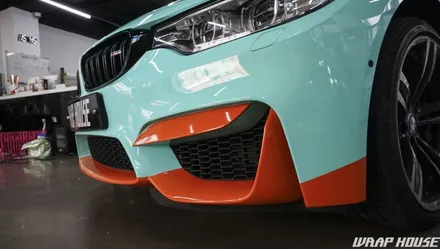 BMW F82 M4 헥시스 민트색 전체랩핑+오렌지 포인트랩핑 시공[김포랩핑전문업체][랩하우스] / 김포시 양촌읍