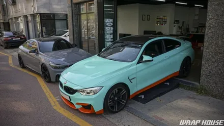 BMW F82 M4 헥시스 민트색 전체랩핑+오렌지 포인트랩핑 시공[김포랩핑전문업체][랩하우스] / 김포시 양촌읍