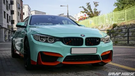 BMW F82 M4 헥시스 민트색 전체랩핑+오렌지 포인트랩핑 시공[김포랩핑전문업체][랩하우스] / 김포시 양촌읍