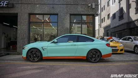 BMW F82 M4 헥시스 민트색 전체랩핑+오렌지 포인트랩핑 시공[김포랩핑전문업체][랩하우스] / 김포시 양촌읍