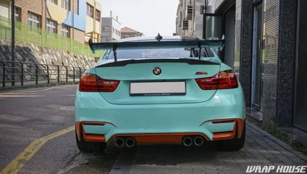 BMW F82 M4 헥시스 민트색 전체랩핑+오렌지 포인트랩핑 시공[김포랩핑전문업체][랩하우스] / 김포시 양촌읍
