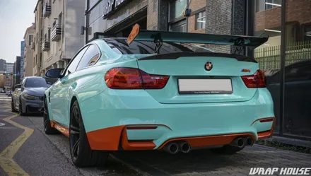 BMW F82 M4 헥시스 민트색 전체랩핑+오렌지 포인트랩핑 시공[김포랩핑전문업체][랩하우스] / 김포시 양촌읍