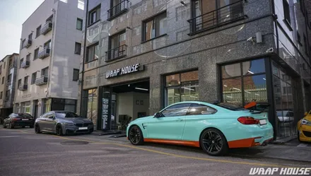 BMW F82 M4 헥시스 민트색 전체랩핑+오렌지 포인트랩핑 시공[김포랩핑전문업체][랩하우스] / 김포시 양촌읍