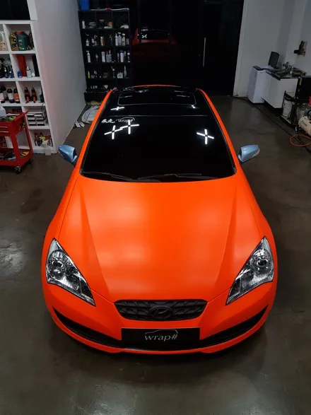 [랩샵]수원랩핑 제네시스쿠페 3M1080 Satin Neon Orange 전체랩핑 / 수원시 영통구 이의동