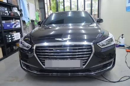 부산 사상구 썬팅 제네시스 EQ900 어보브 크롬하츠블루 반사 전면썬팅