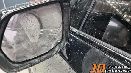 대구 제이디퍼포먼스 디테일링 세차 전문 캐딜락 XT6 세차 및 전면 사이드미러 유막 제거 및 유리 발수 코팅 / 대구 구미