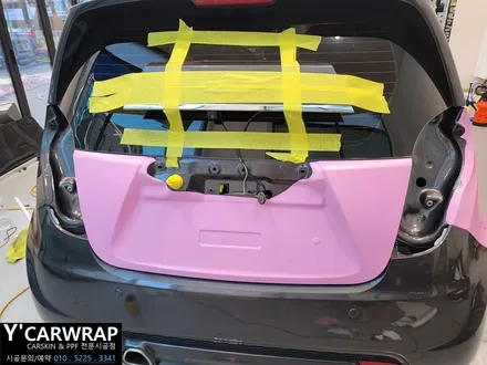 쉐보레 스파크 자동차 튜닝 어떤가요? :) 에이버리 사틴 버블검 핑크 전체 랩핑 / 화성 동탄치동천로