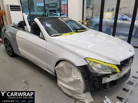 벤츠 E350 카브리올레 사고수리 전체 랩핑 재 시공 :) 깔끔한 유광 화이트 / 화성 동탄치동천로