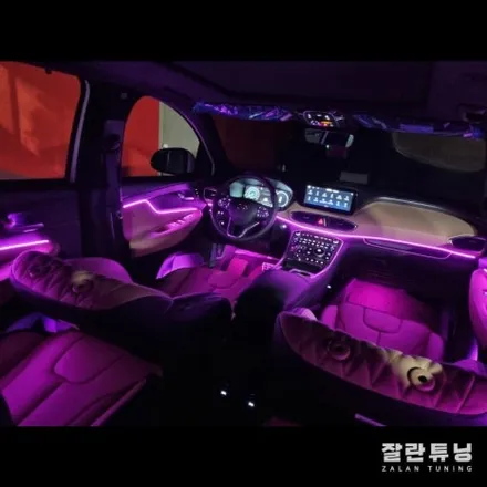 더뉴싼타페TM엠비언트 깔끔하고 스포티하게 실내튜닝 차분한 단색과 알록달록 무빙을 한번에 평택안성 잘란튜닝 / 경기 안성
