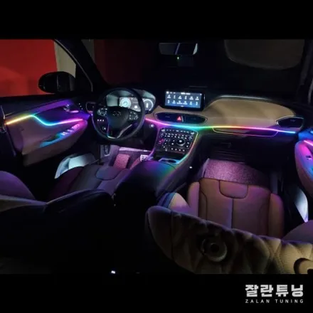 더뉴싼타페TM엠비언트 깔끔하고 스포티하게 실내튜닝 차분한 단색과 알록달록 무빙을 한번에 평택안성 잘란튜닝 / 경기 안성